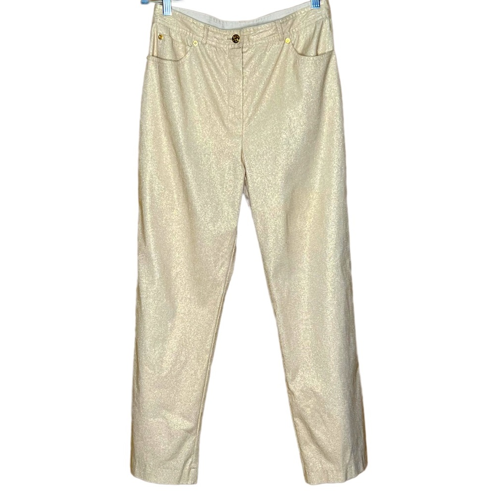 St. John Sport by Marie Gray Metallic Gold Thread Stretchy Pants Size  10 EUC